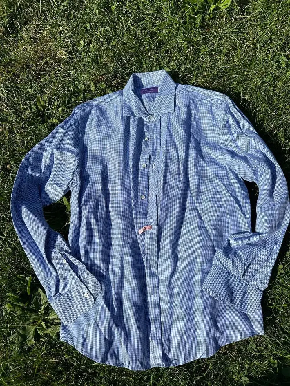 Ralph Lauren Purple Label Blue and White Patterned Button-Up Shirt